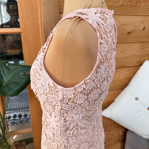 BISOU BISOU M. BOHBOT Pink Lace Overlay Midi Floral Sleeveless Sheath Dress Sz 2 - Picture 10 of 16